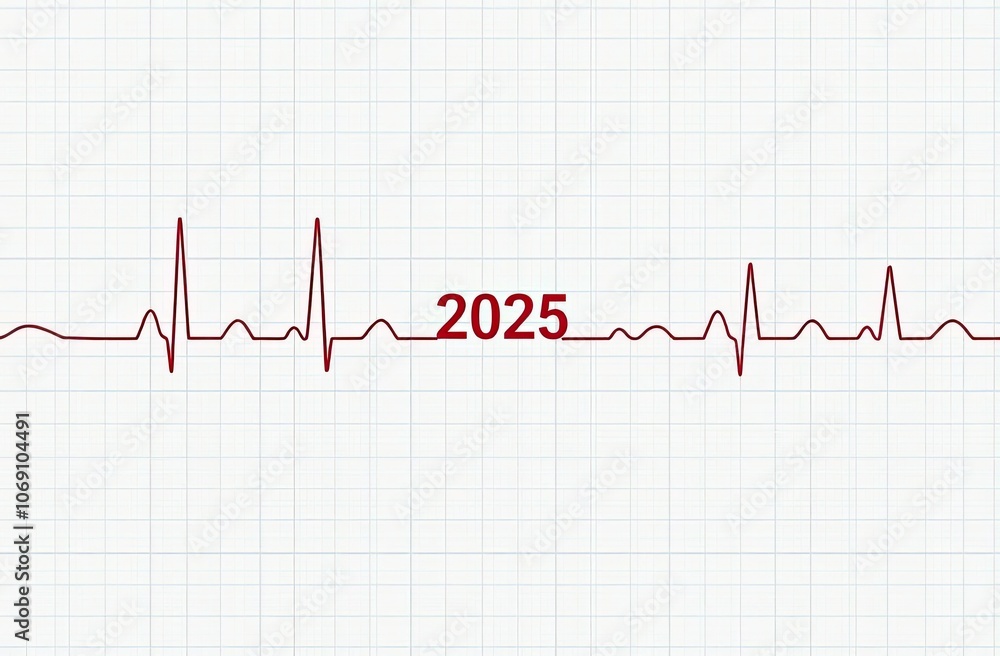 New Year 2025. Heartbeat line, pulse, cardiology. Medical theme: Merry Christmas and Happy New Year New Year 2025. Heartbeat line, pulse, cardiology. Medical theme: Merry Christmas and Happy New Year