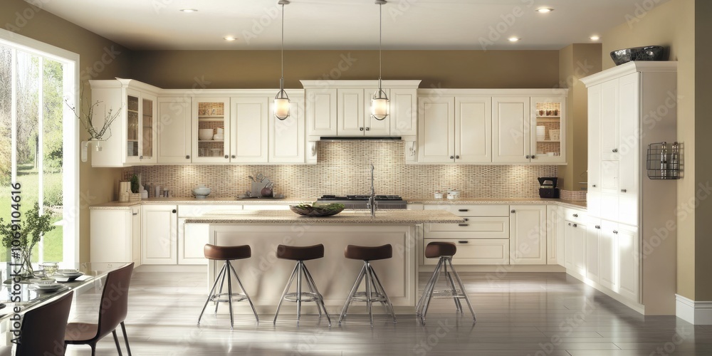 Modern White Kitchen with Island and Pendant Lights Modern White Kitchen with Island and Pendant Lights