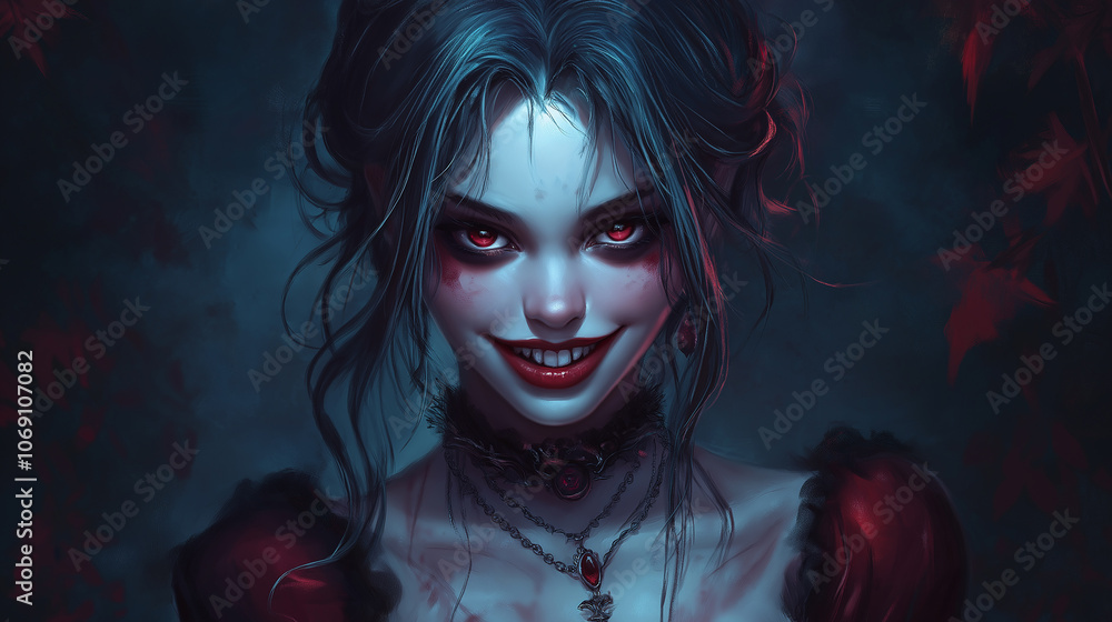 Cute Vampire Girl Smiling Portraint, scary theme Cute Vampire Girl Smiling Portraint, scary theme