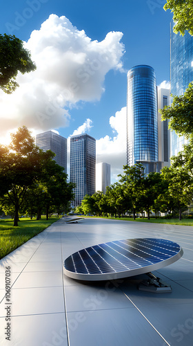 Innovative urban skyline harnessing solar energy for sustainable smart cities #1069107036