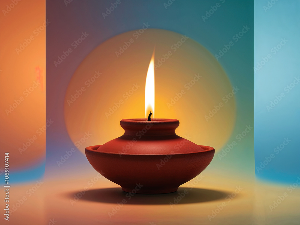 Minimalist Clay Oil Lamp with Warm Glowing Flame and Gradient Background - Meditative Decor for Peaceful Ambience Minimalist Clay Oil Lamp with Warm Glowing Flame and Gradient Background - Meditative Decor for Peaceful Ambience