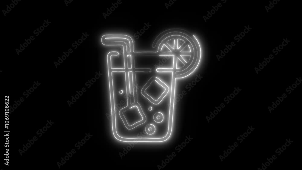 Glowing Cocktail Icon and Symbol in HD Video Neon Animation on Black Background Glowing Cocktail Icon and Symbol in HD Video Neon Animation on Black Background