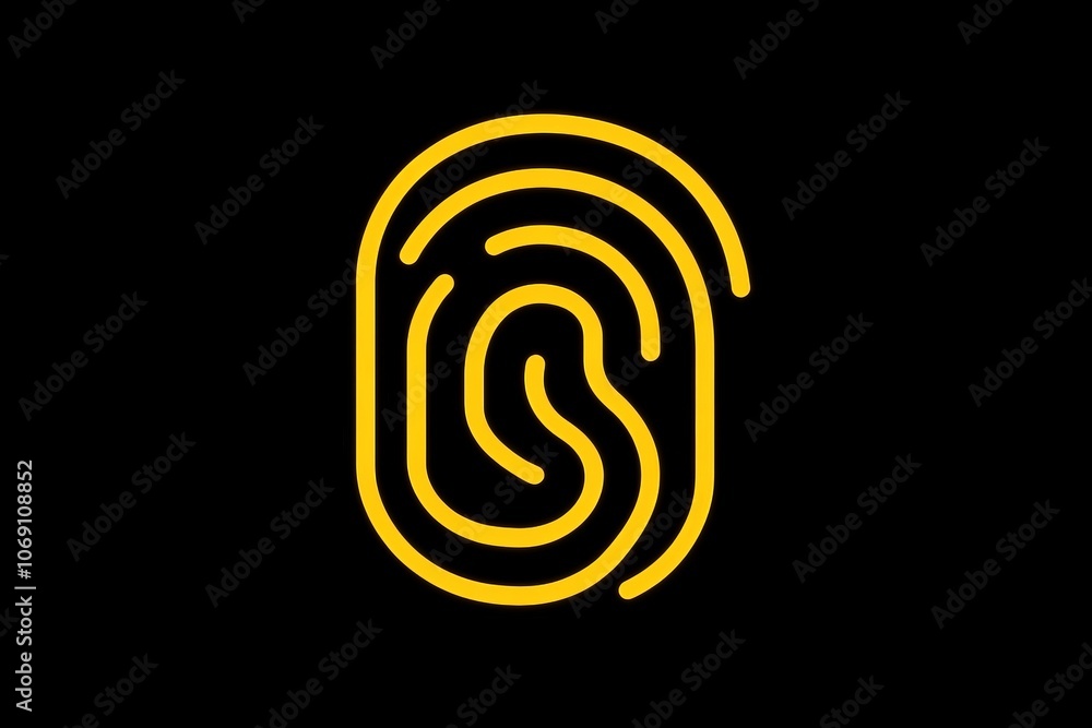 Yellow fingerprint icon on black background representing security digital identification and modern identity in a minimalist design Yellow fingerprint icon on black background representing security digital identification and modern identity in a minimalist design