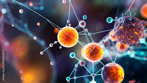 A close-up of a colorful network of spheres and lines, representing a complex system