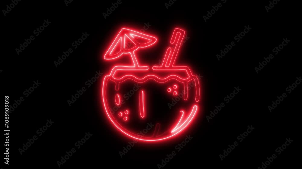 Glowing Coconut Drink Icon and Symbol in HD Video Neon Animation on Black Background Glowing Coconut Drink Icon and Symbol in HD Video Neon Animation on Black Background
