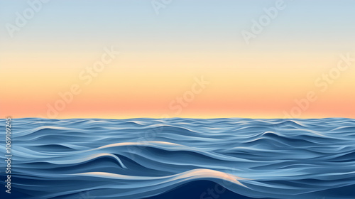 Calm blue ocean waves at sunset with a soft pastel sky.