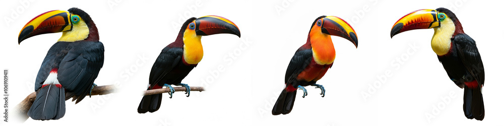 Fototapeta premium Toucan Bird Wild Life Animal Set, Isolated on A White Background