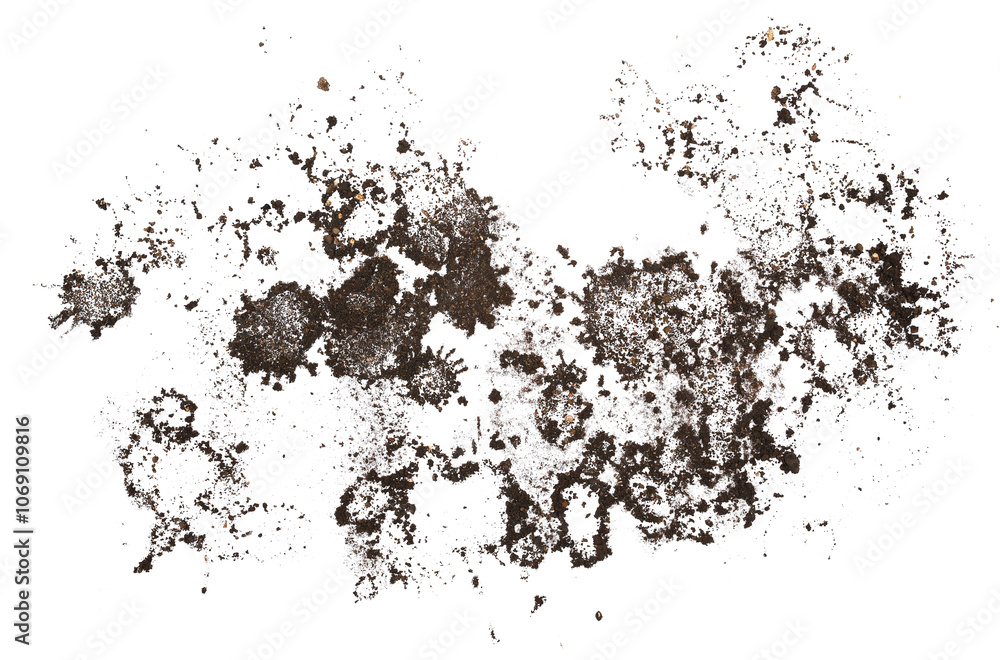 Wet mud, stains and water droplets texture isolated on white background, top view and clipping path
Wet mud, stains and water droplets texture isolated on white background, top view and clipping path
