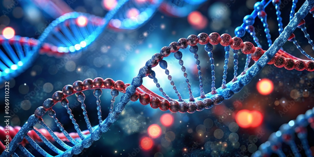 3D Rendered DNA Double Helix with Blue and Red Spheres, 3D rendering, DNA, double helix 3D Rendered DNA Double Helix with Blue and Red Spheres, 3D rendering, DNA, double helix