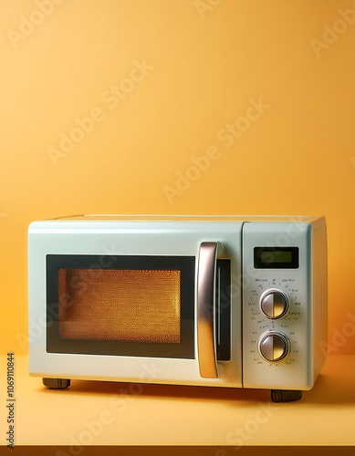 microwave, isolated on a yellow pastel