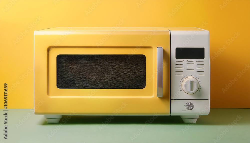 microwave, isolated on a yellow pastel microwave, isolated on a yellow pastel