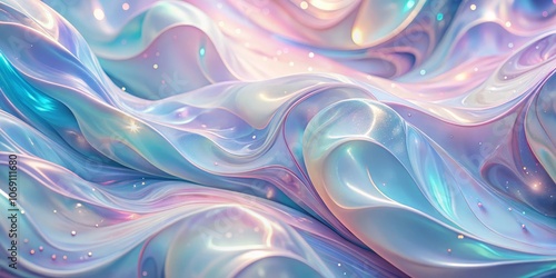 Abstract Wavy Liquid with Iridescent Colors, 3D Render, Fluid, Abstract Background, Colorful, Liquid, Shiny