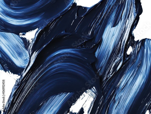 blue oil paint strokes creating a dynamic grunge texture isolated on a white background, perfect for artistic backgrounds or design elements photo