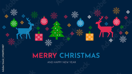 a poster for a western Christian holiday with a deer and Christmas tree.vector illustration