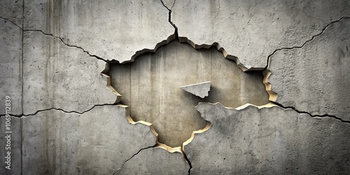 Cracked Concrete Wall With A Hole And A Piece Of Concrete, 3D Rendering, Concrete, Hole, Wall, Cracks, Structure photo