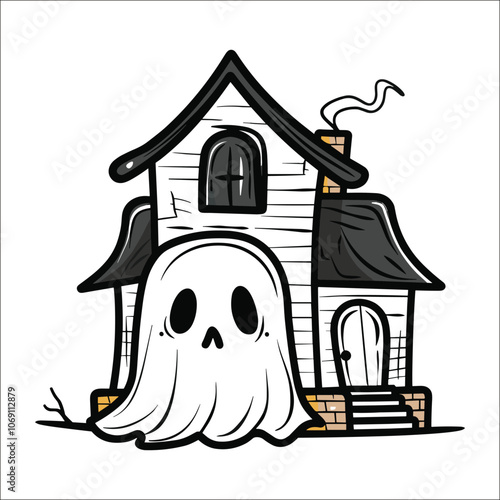 Gost Home Silhouette Bundle Set, Haunted House Silhouette Bundle on a White Background