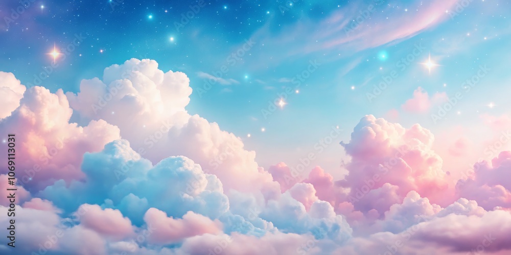 Dreamy Cloudscape with Twinkling Stars, Digital Art, Pink and Blue Hues, Fantasy, Clouds, Stars, Sky Dreamy Cloudscape with Twinkling Stars, Digital Art, Pink and Blue Hues, Fantasy, Clouds, Stars, Sky