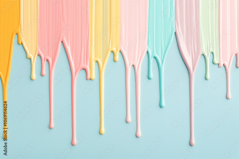 Vibrant dripping pastels on blue background: modern abstract art in soft hues Vibrant dripping pastels on blue background: modern abstract art in soft hues