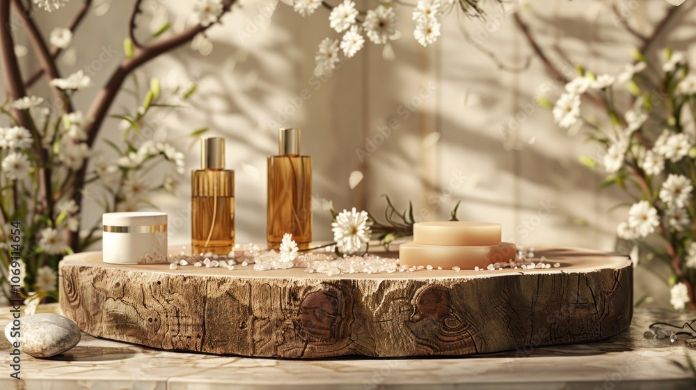 Natural Skincare Products on a Wooden Slab Natural Skincare Products on a Wooden Slab