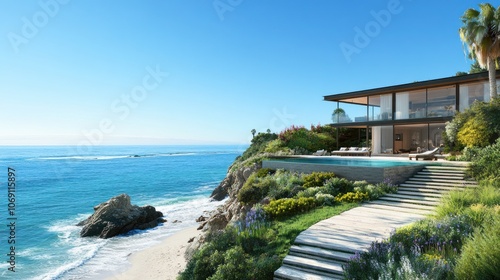 Modern cliffside home with infinity pool overlooking the ocean.