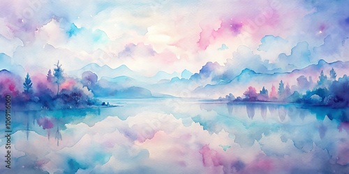 Watercolor Abstract Mountain Lake Landscape with Reflection, Abstract Art, Watercolour, Nature