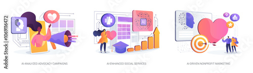 AI in volunteer organizations abstract concept vector illustrations.