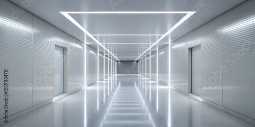 White Minimalist Corridor with Geometric Lighting, Architecture, Interior Design, Modern