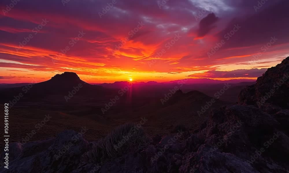 Stunning sunset over mountains and valleys. Stunning sunset over mountains and valleys.