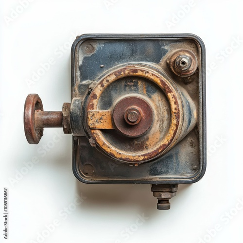 Pond pump on a white background, top view, sharp details