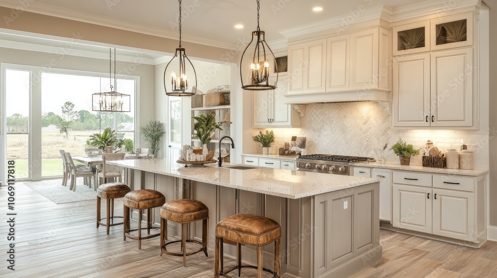 Kitchen Island with White Cabinets and a Window View Kitchen Island with White Cabinets and a Window View