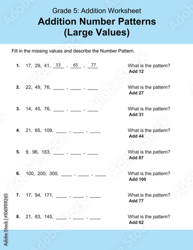 Maths Addition Worksheets Vector For Grade 5 Students, Teachers, and Parents. Mathematics Worksheet Illustration.