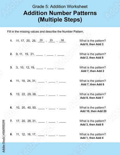 Maths Addition Worksheets Vector For Grade 5 Students, Teachers, and Parents. Mathematics Worksheet Illustration.