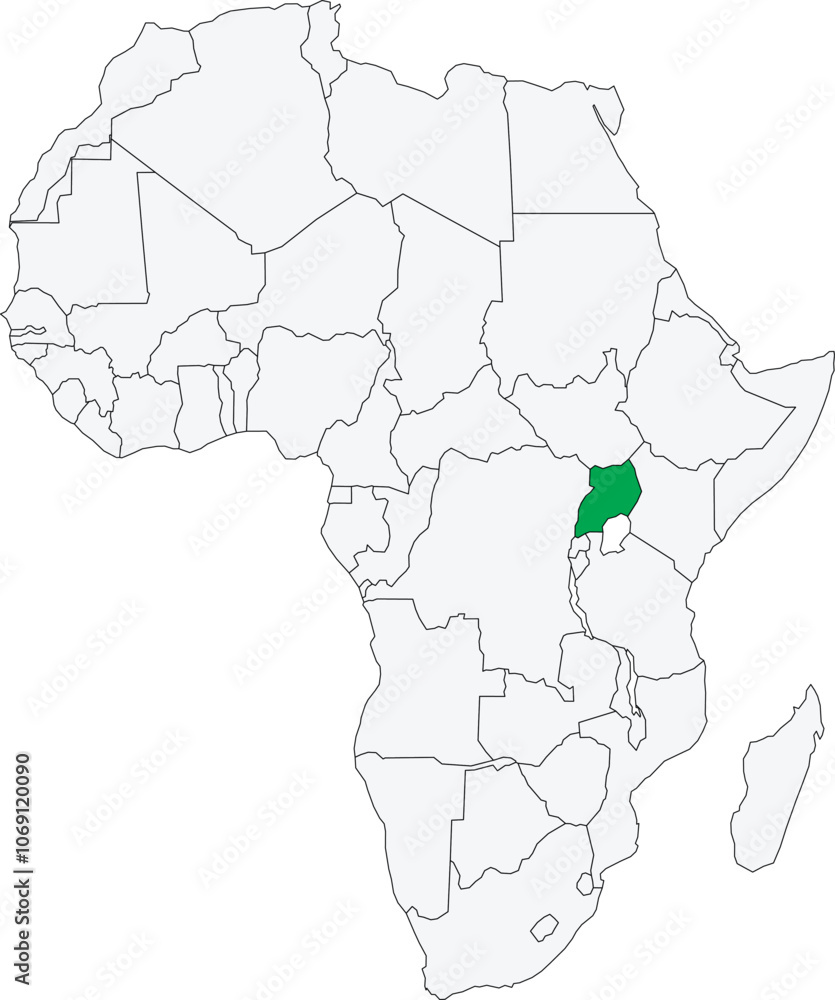 Obraz premium Detailed national location map of UGANDA within the great continent of Africa
