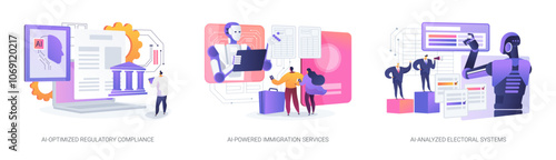 AI in Government Management abstract concept vector illustrations.