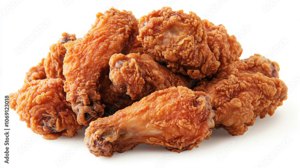 A pile of crispy fried chicken wings, golden brown and appetizing. A pile of crispy fried chicken wings, golden brown and appetizing.