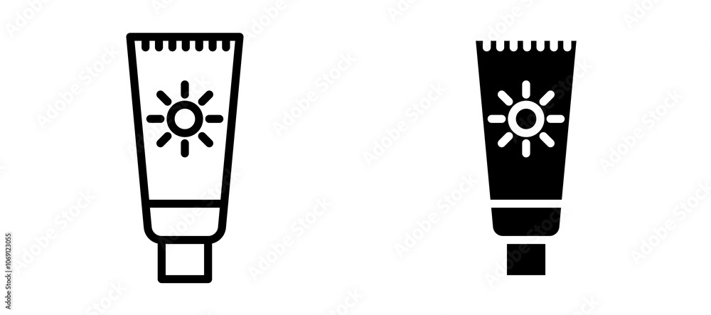 Sunscreen icon symbol collection on white background. Sunscreen icon symbol collection on white background.