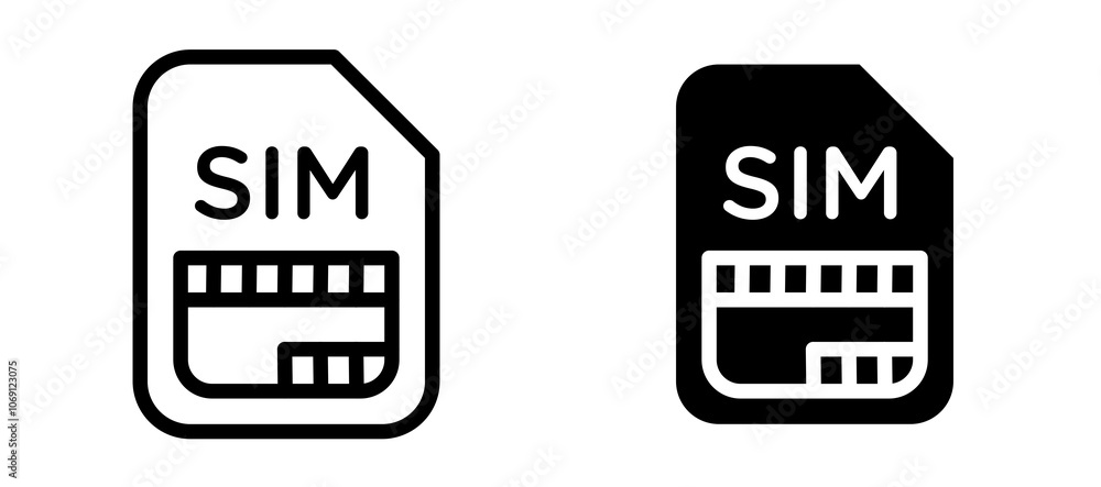Sim card icon symbol collection on white background. Sim card icon symbol collection on white background.