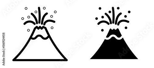 Volcano eruption icon symbol collection on white background.