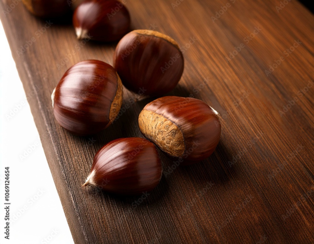Autumn chestnuts on wooden table Autumn chestnuts on wooden table