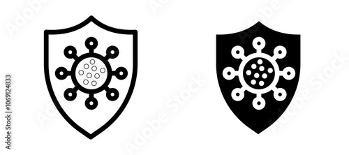 Virus protection shield icon symbol collection on white background.