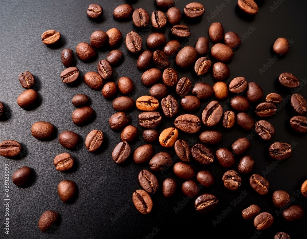 Coffee beans on a black surface Coffee beans on a black surface