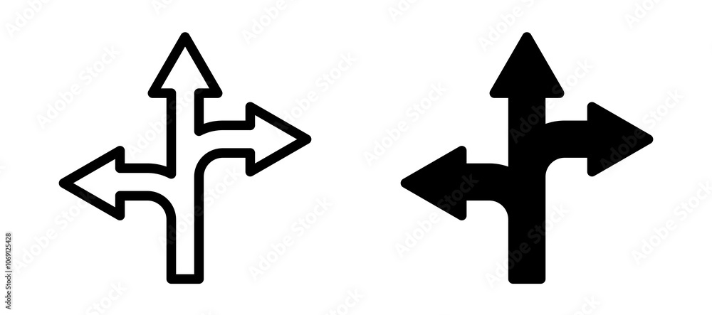 Three directions icon symbol collection on white background. Three directions icon symbol collection on white background.