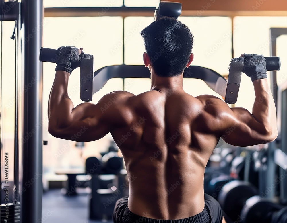 Muscular Bodybuilder's Back While Training in the Gym Muscular Bodybuilder's Back While Training in the Gym
