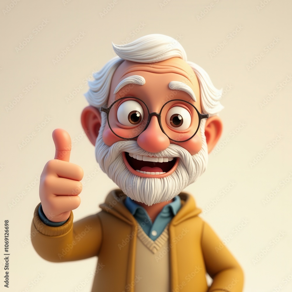 Happy Cartoon Elderly Man Giving Thumbs Up 3D Style Cheerful Grandfather Character Happy Cartoon Elderly Man Giving Thumbs Up 3D Style Cheerful Grandfather Character