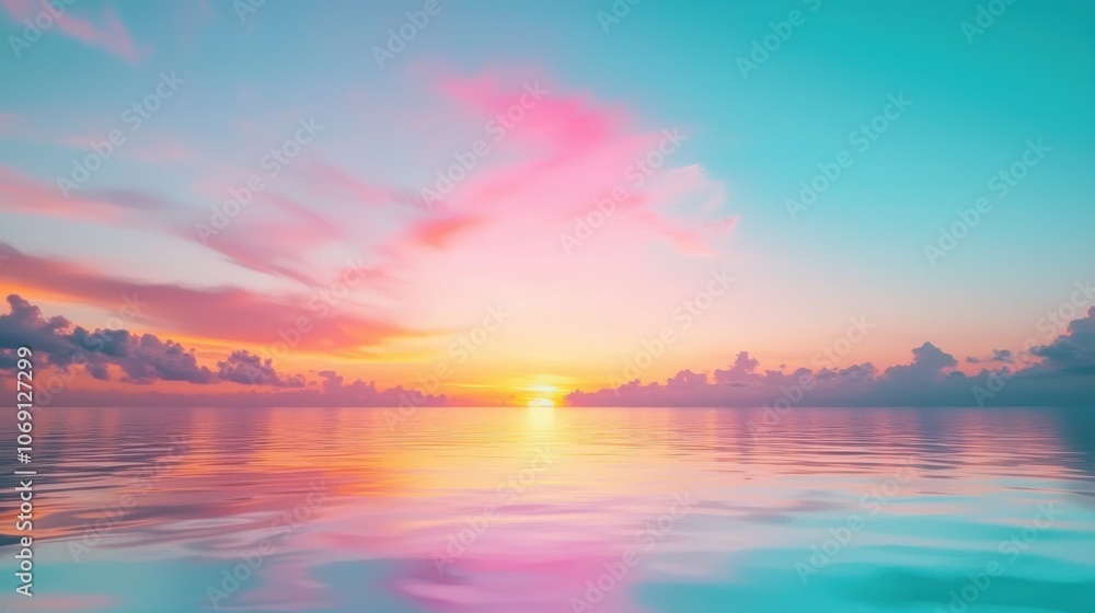 A panoramic view of a fiery sunset over a calm ocean, the sky awash in vibrant hues of orange, pink, and purple, casting long shadows across the water. A panoramic view of a fiery sunset over a calm ocean, the sky awash in vibrant hues of orange, pink, and purple, casting long shadows across the water.
