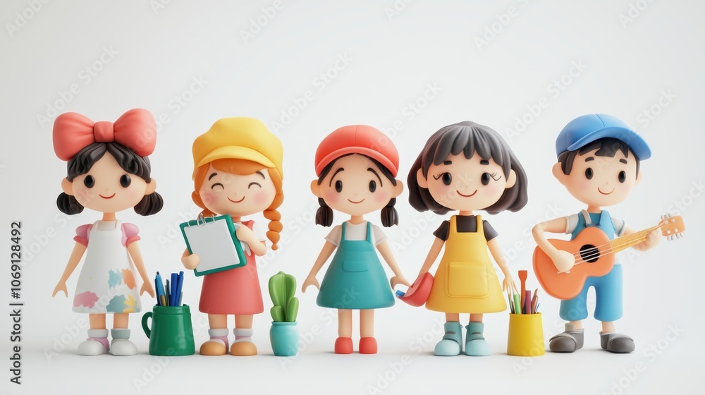 Adorable Clay Characters with Bright Accessories Adorable Clay Characters with Bright Accessories