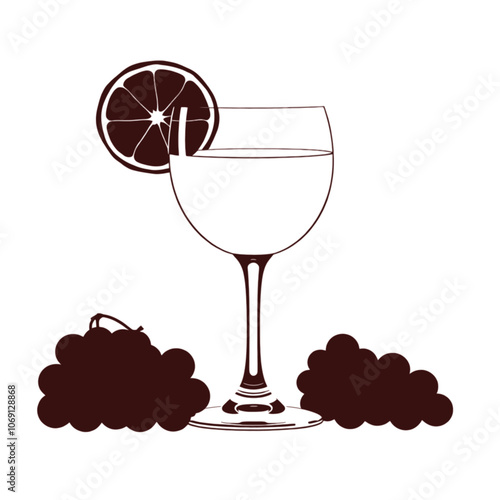 a vector silhouette on a white background featuring a drinking glass, partially filled with liquid,