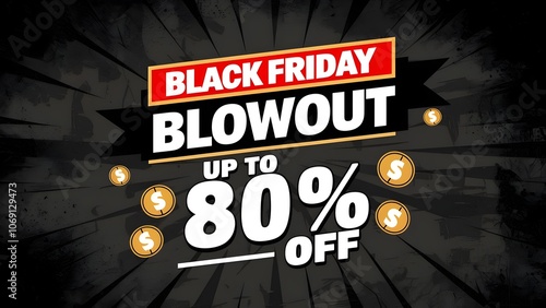 Classic Black Friday Blowout Banner, Dark Background, Red 