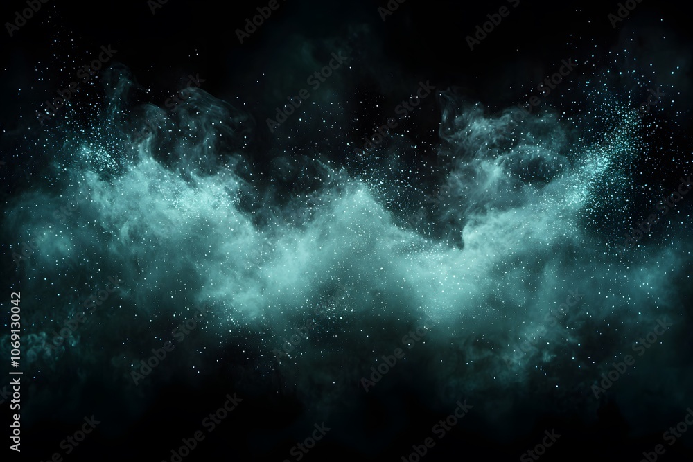 Fototapeta premium Soft Pale Green Dust Particles on Dark Background