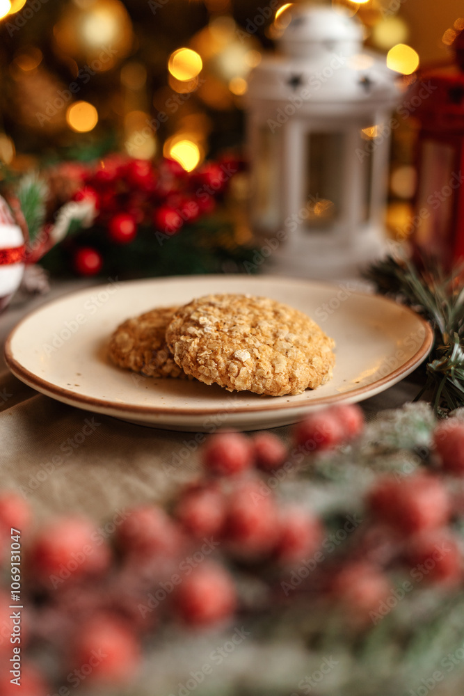 Festive Christmas cookies surrounded by holiday decorations, evoking a warm holiday vibe. Perfect for themes of Christmas, festive food, holiday season, celebration, and cozy winter ambiance. Festive Christmas cookies surrounded by holiday decorations, evoking a warm holiday vibe. Perfect for themes of Christmas, festive food, holiday season, celebration, and cozy winter ambiance.